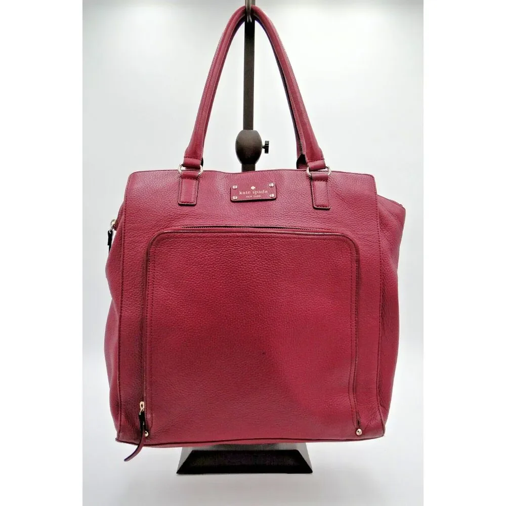 Kate Spade New York Laptop Tote Shoulder Bag‎ Magenta Leather 13L x14 H x 4.5 W